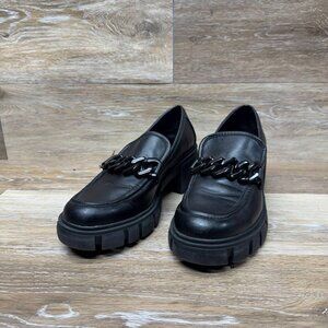 Madden Girl Hoxtonn Black Block Heel Platform Loafers Women's Size 9